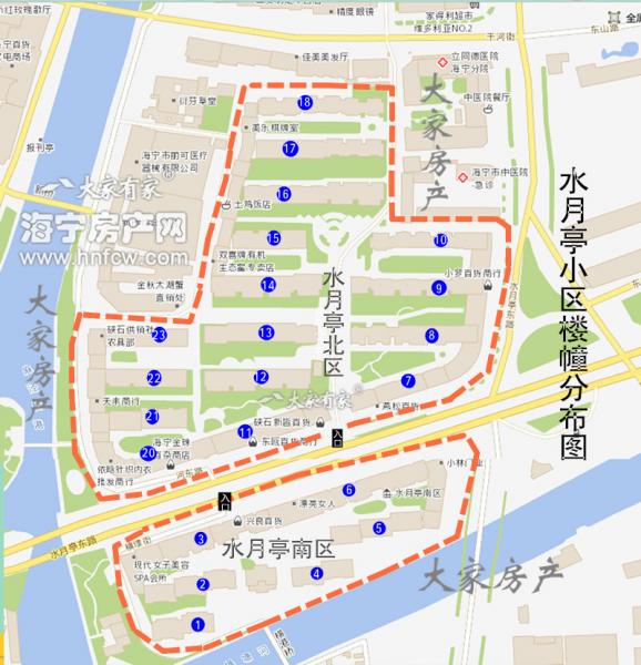 水月亭北区,小区幢落分布图,
