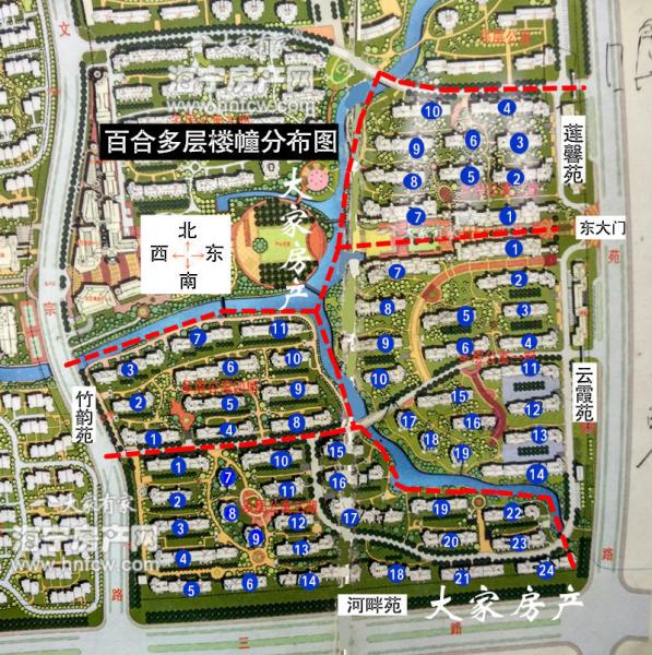 百合三期河畔苑,小区幢落分布图,