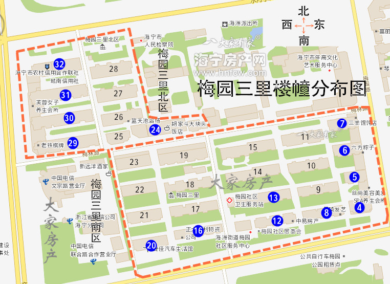 梅园三里,小区幢落分布图,