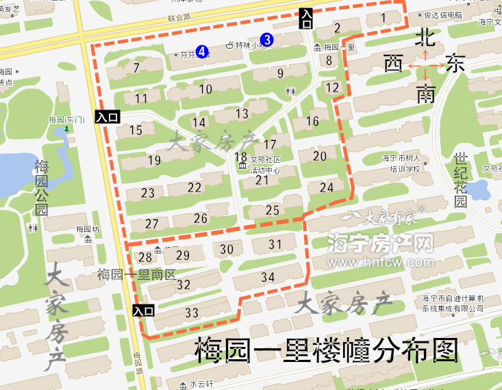 梅园一里南区,小区幢落分布图,